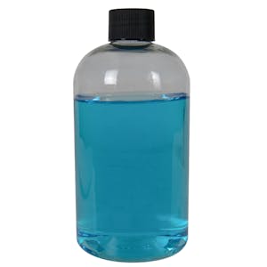 12 oz. Clear PET Squat Boston Round Bottle with 24/410 Black Ribbed Cap with F217 Liner