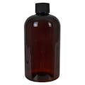 12 oz. Light Amber PET Squat Boston Round Bottle with 24/410 Black Ribbed Cap with F217 Liner