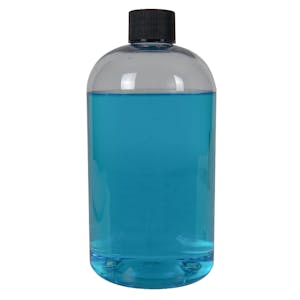 16 oz. Clear PET Squat Boston Round Bottle with 24/410 Black Ribbed Cap with F217 Liner