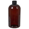 16 oz. Light Amber PET Squat Boston Round Bottle with 24/410 Black Ribbed Cap with F217 Liner
