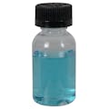 1 oz. Clear PET Squat Boston Round Bottle with 20/410 Black Ribbed CRC Cap with F217 Liner
