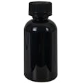 2 oz. Black PET Squat Boston Round Bottle with 20/410 Black Ribbed CRC Cap with F217 Liner