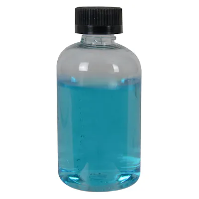 4 oz. Clear PET Squat Boston Round Bottle with 20/410 Black Ribbed Child-Resistant Cap (CRC) with F217 Liner