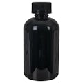 4 oz. Black PET Squat Boston Round Bottle with 20/410 Black Ribbed CRC Cap with F217 Liner