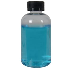 6 oz. Clear PET Squat Boston Round Bottle with 24/410 Black Ribbed CRC Cap with F217 Liner