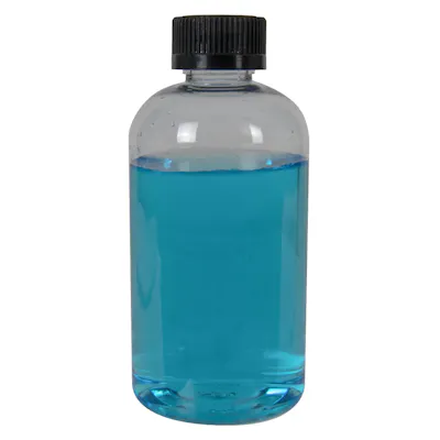 8 oz. Clear PET Squat Boston Round Bottle with 24/410 Black Ribbed Child-Resistant Cap (CRC) with F217 Liner