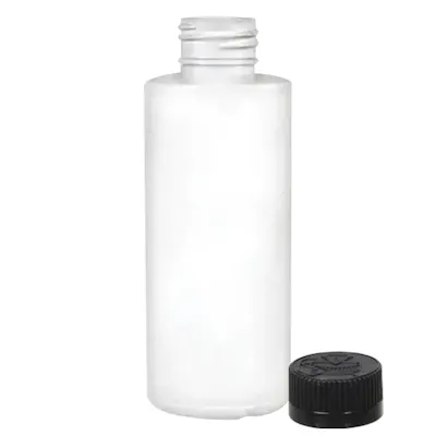 2 oz. White LDPE Cylindrical Bottle with 20/410 Black Ribbed Child-Resistant Cap (CRC) with F217 Liner