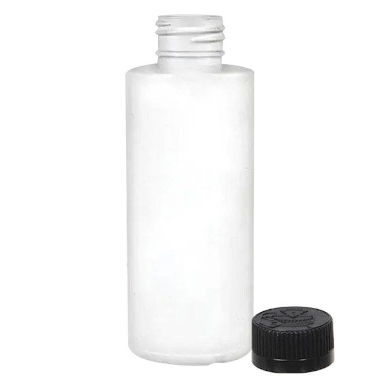 2 oz. White LDPE Cylindrical Bottle with 20/410 Black Ribbed CRC Cap with F217 Liner