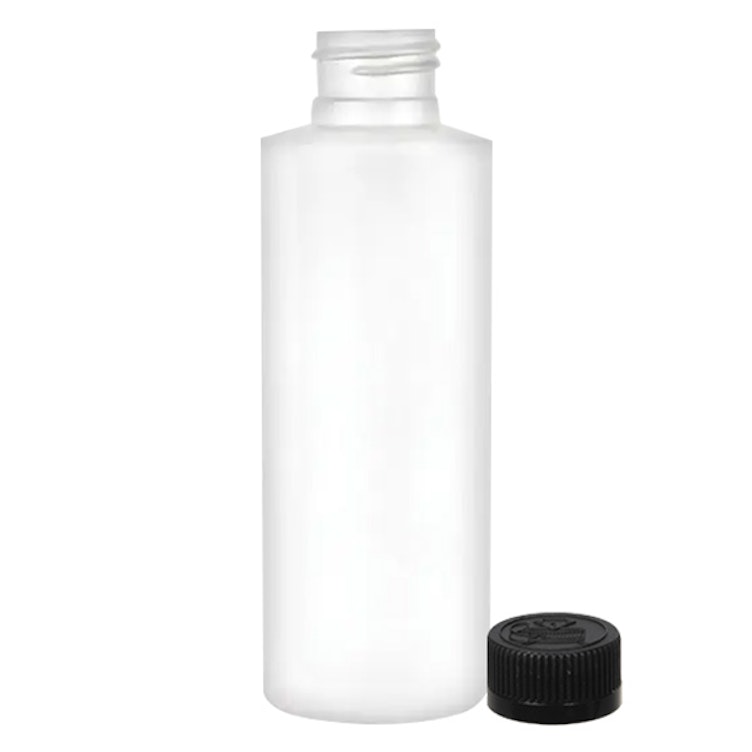 4 oz. White LDPE Cylindrical Bottle with 24/410 Black Ribbed CRC Cap with F217 Liner