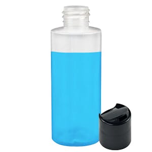 2 oz. Natural LDPE Cylindrical Bottle with 20/410 Black Disc-Top Dispensing Cap