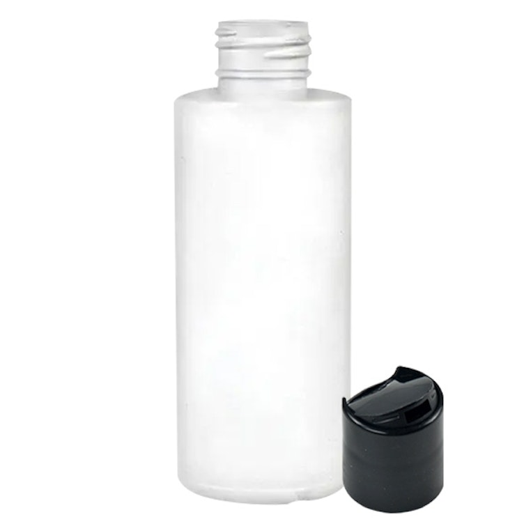 2 oz. White LDPE Cylindrical Bottle with 20/410 Black Disc-Top Dispensing Cap