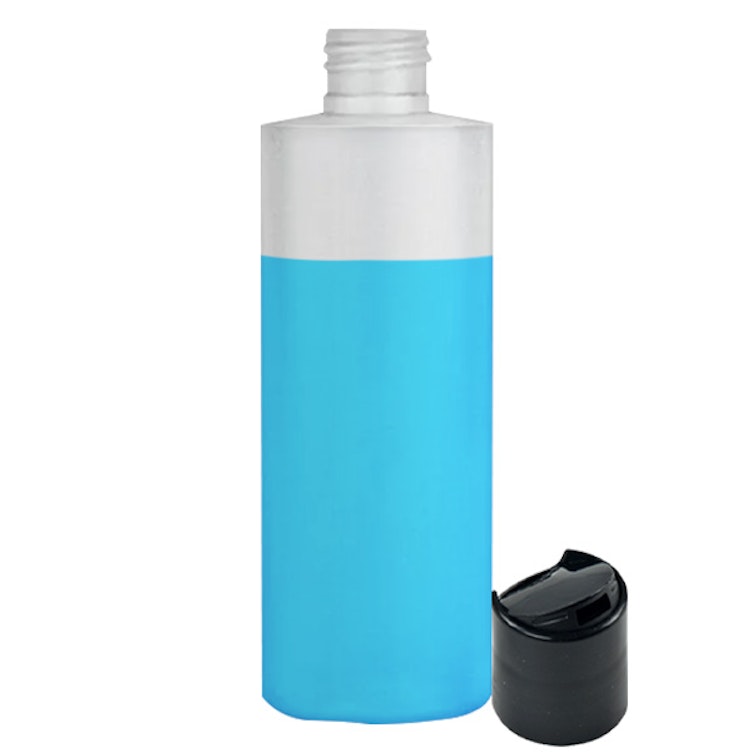 4 oz. Natural LDPE Cylindrical Bottle with 24/410 Black Disc-Top Dispensing Cap