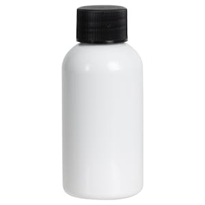 2 oz. White PET Traditional Boston Round Bottle with 20/410 Black Ribbed Cap with F217 Liner