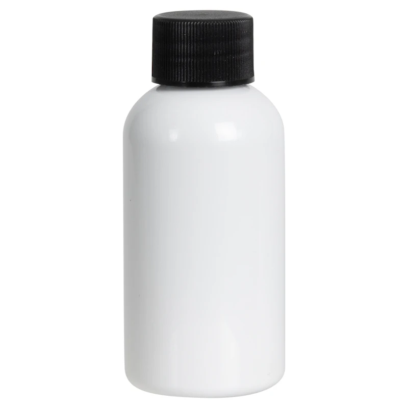 2 oz. White PET Traditional Boston Round Bottle with 20/410 Black Ribbed Cap with F217 Liner