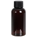 2 oz. Light Amber PET Traditional Boston Round Bottle with 20/410 Black Ribbed Cap with F217 Liner