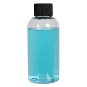 4 oz. Clear PET Traditional Boston Round Bottle with 24/410 Black Ribbed Cap with F217 Liner
