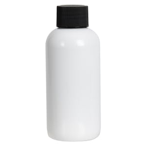 4 oz. White PET Traditional Boston Round Bottle with 24/410 Black Ribbed Cap with F217 Liner