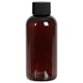 4 oz. Light Amber PET Traditional Boston Round Bottle with 24/410 Black Ribbed Cap with F217 Liner