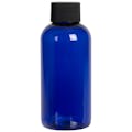 4 oz. Cobalt Blue PET Traditional Boston Round Bottle with 24/410 Black Ribbed Cap with F217 Liner