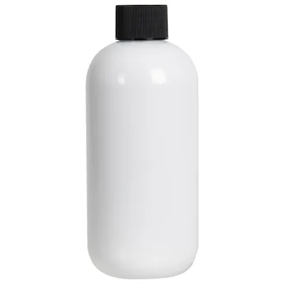 8 oz. White PET Traditional Boston Round Bottle with 24/410 Black Ribbed Cap with F217 Liner