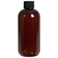 8 oz. Light Amber PET Traditional Boston Round Bottle with 24/410 Black Ribbed Cap with F217 Liner