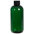 8 oz. Dark Green PET Traditional Boston Round Bottle with 24/410 Black Ribbed Cap with F217 Liner