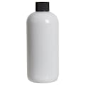 12 oz. White PET Traditional Boston Round Bottle with 24/410 Black Ribbed Cap with F217 Liner