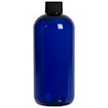 12 oz. Cobalt Blue PET Traditional Boston Round Bottle with 24/410 Black Ribbed Cap with F217 Liner