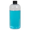 16 oz. Clear PET Traditional Boston Round Bottle with 24/410 Black Ribbed Cap with F217 Liner