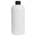 16 oz. White PET Traditional Boston Round Bottle with 24/410 Black Ribbed Cap with F217 Liner