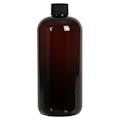 16 oz. Light Amber PET Traditional Boston Round Bottle with 24/410 Black Ribbed Cap with F217 Liner