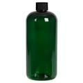16 oz. Dark Green PET Traditional Boston Round Bottle with 24/410 Black Ribbed Cap with F217 Liner