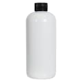 16 oz. White PET Traditional Boston Round Bottle with 28/410 Black Ribbed Cap with F217 Liner