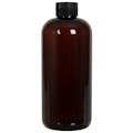 16 oz. Light Amber PET Traditional Boston Round Bottle with 28/410 Black Ribbed Cap with F217 Liner