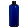 16 oz. Cobalt Blue PET Traditional Boston Round Bottle with 28/410 Black Ribbed Cap with F217 Liner