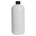32 oz. White PET Traditional Boston Round Bottle with 28/410 Black Ribbed Cap with F217 Liner