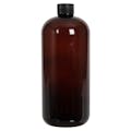 32 oz. Light Amber PET Traditional Boston Round Bottle with 28/410 Black Ribbed Cap with F217 Liner