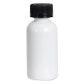 2 oz. White PET Traditional Boston Round Bottle with 20/400 Black Ribbed CRC Cap with F217 Liner