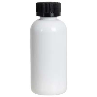 4 oz. White PET Traditional Boston Round Bottle with 24/400 Black Ribbed CRC Cap with F217 Liner