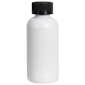 4 oz. White PET Traditional Boston Round Bottle with 24/400 Black Ribbed CRC Cap with F217 Liner