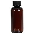 4 oz. Light Amber PET Traditional Boston Round Bottle with 24/400 Black Ribbed CRC Cap with F217 Liner