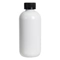 8 oz. White PET Traditional Boston Round Bottle with 24/400 Black Ribbed CRC Cap with F217 Liner