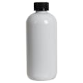 12 oz. White PET Traditional Boston Round Bottle with 24/400 Black Ribbed CRC Cap with F217 Liner