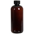 12 oz. Light Amber PET Traditional Boston Round Bottle with 24/400 Black Ribbed CRC Cap with F217 Liner