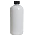 16 oz. White PET Traditional Boston Round Bottle with 24/400 Black Ribbed CRC Cap with F217 Liner