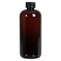 16 oz. Light Amber PET Traditional Boston Round Bottle with 24/400 Black Ribbed CRC Cap with F217 Liner