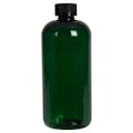 16 oz. Dark Green PET Traditional Boston Round Bottle with 24/400 Black Ribbed CRC Cap with F217 Liner