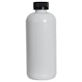 16 oz. White PET Traditional Boston Round Bottle with 28/400 Black Ribbed CRC Cap with F217 Liner