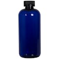 16 oz. Cobalt Blue PET Traditional Boston Round Bottle with 24/400 Black Ribbed CRC Cap with F217 Liner