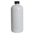 32 oz. White PET Traditional Boston Round Bottle with 28/400 Black Ribbed CRC Cap with F217 Liner